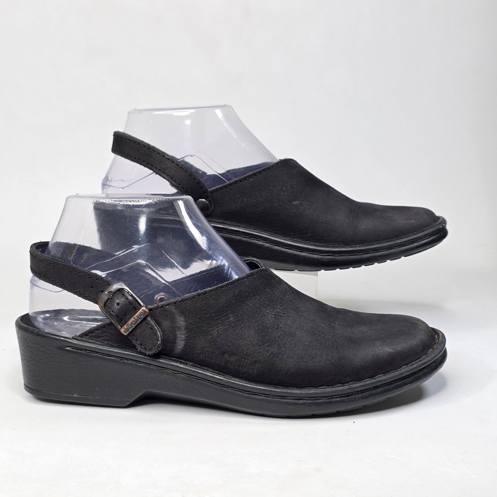 Josef Seibel Air Massage Clogs Women's EU 39 US 8 Black Leather Slingback Shoes